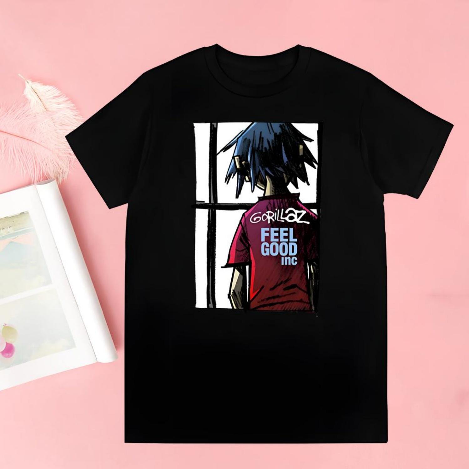 

Мужская высококачественная футболка с графикой мультяшной группы Gorillaz и хип-хоп тематикой S