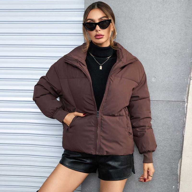 

Жіноча пухова куртка укорочена з довгим рукавом на блискавці мішкувата коротка пухова куртка з кишенями XL