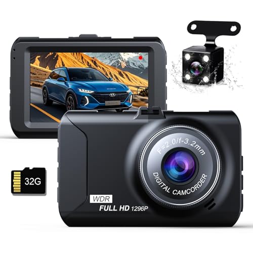 

TORAKIND [Первый в отрасли в 2025 году] Видеорегистратор с 2 камерами (передней и задней), 3-дюймовым ЖК-экраном, 1296PX1080 Full HD, 170-градусным широкоугольным обзором, Sma