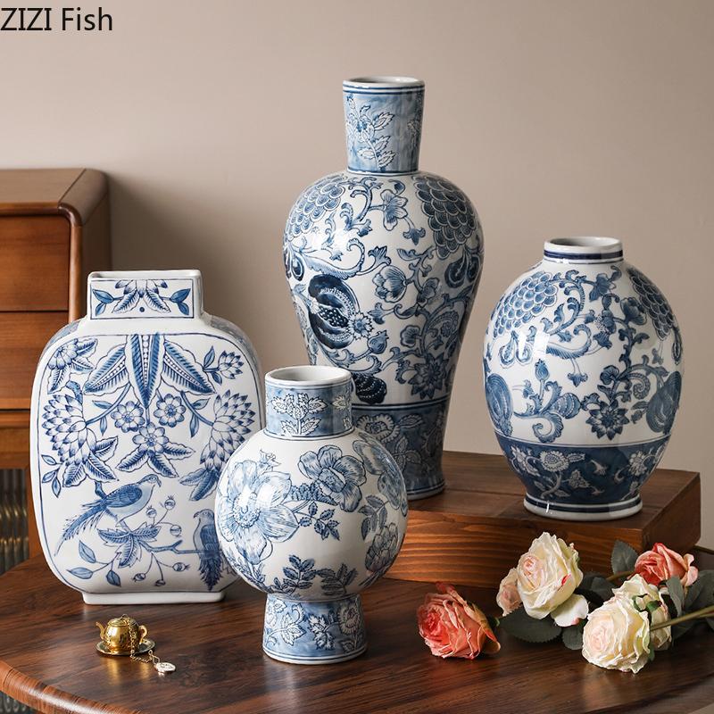 Blue and White Porcelain Vase Plant Pot Table Decoration Flowers Arrangement Multiple Styles Flower Vases Room Aesthetic Decor