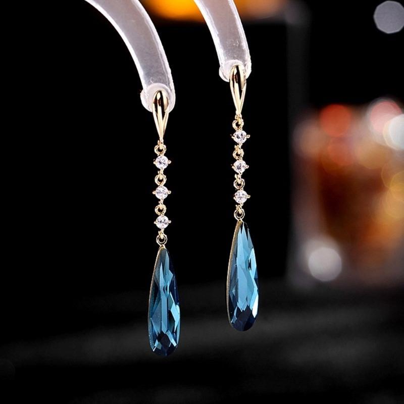 Elegante Tropfenförmige Blaue Kristall-Ohrhänger in Kupfer Für Damen Sommerparty Ohrhänger Schmuckzubehör
