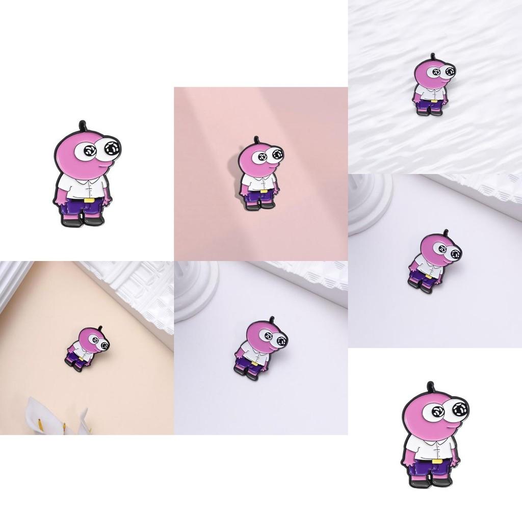 Adorable Pink Cartoon Character Brooch With Big Eyes Unique Metal Badge Accessory