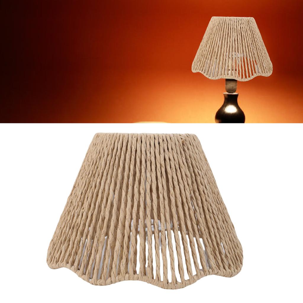 Seilgewebter Schreibtischlampenschirm E27 E14 Dekorativer Wellensaum Lampenschirm für Küche Schlafzimmer Café