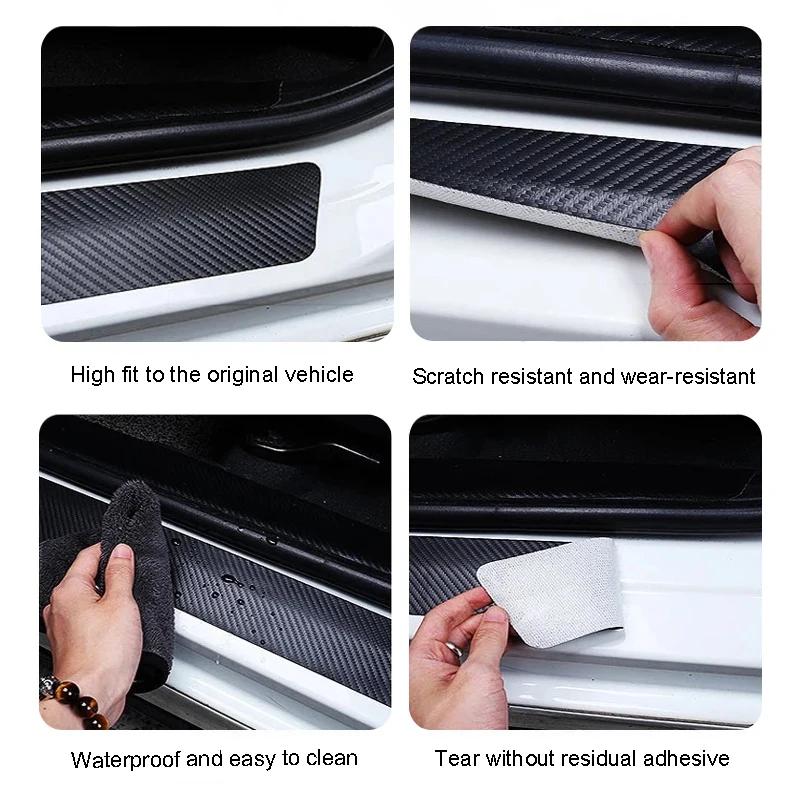 2025 New 1/4/5Pcs Leather Car Door Sill Protector Carbon Fiber Sill Strip For Skoda Octavia Fabia Superb Yeti Enyaq Rapid Kodiaq