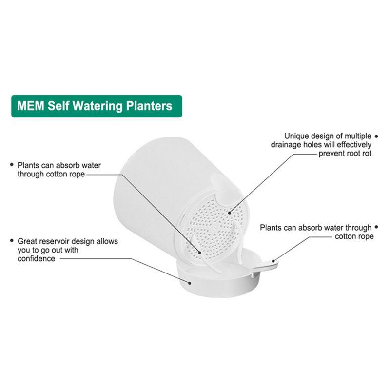 ABWR-5 Pack 5 Inch Self Watering Pots For Indoor Plants, Flower Pots Planter With Drainage Holes And Wick Rope White Easy Instal