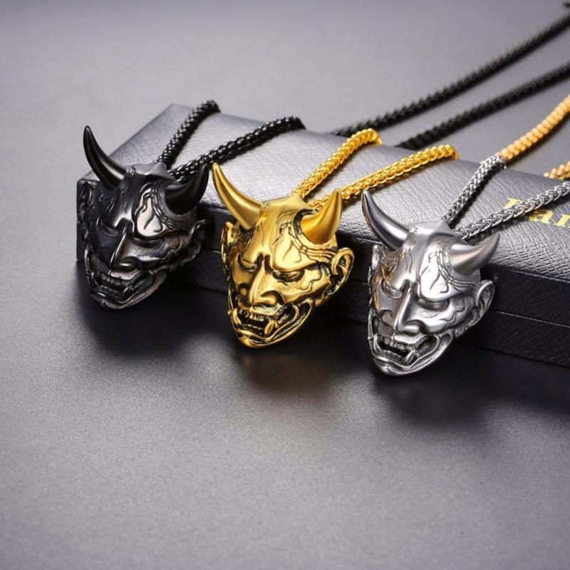 Men's Retro Personality Trendy Hip-hop Punk Fangs Devil for Head Necklace Alloy Pendant Street Shooting Jewelry Necklace