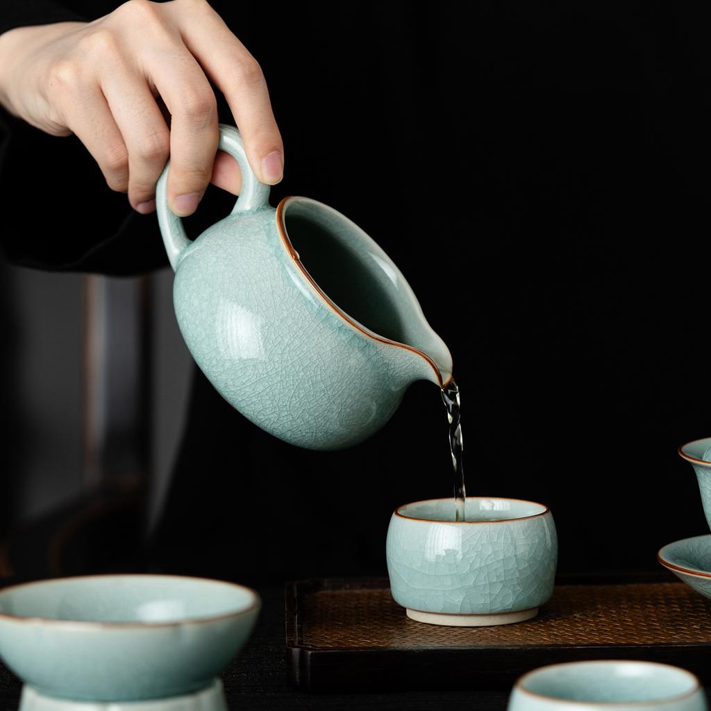 Tianqing Ru Kiln Kung Fu Tea Set Simple Household High-end Brewing Teapot Teacup Complete Tea Set Gift Box