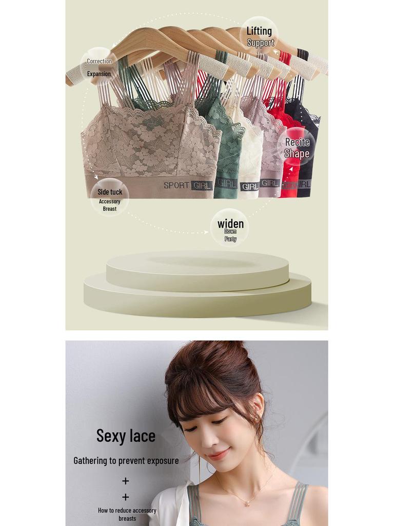 Women's Lace Bandeau Tank Top with Chest Pads - Plus Size Anti-Exposure Base Layer Bra