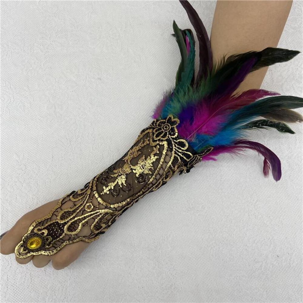 

Embroidery Halloween Feather Cuffs Retro Halloween Wristband Halloween Feather Gloves Festival разноцветный