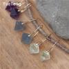 Raw Natural Stone Green Blue Purple Fluorite Gold Hook Teardrop Dangle Earrings Women Minimalist Gemstone Jewelry