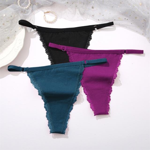 FINETOO 3Pcs/set Women's Cotton Thongs Lace Low Waist G-string Underwear S-L Ladies T-Back Underpants Girls Panties Lingerie New