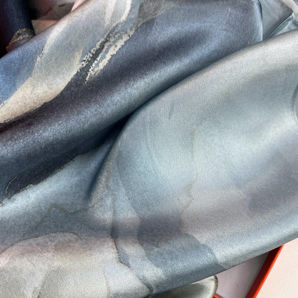 Mysterious Blue Series! 12 Mmi Plain Crepe Satin Silk Scarf Women'S Ink Three-Dimensional Style Mulberry Silk Scarf