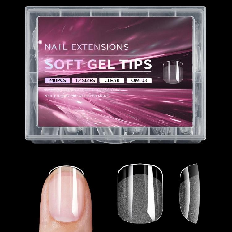 240pcs Almond Nail Tips Full Cover Clear Gel Extensions for Acrylic Nails 12 Size for Manicures with Box