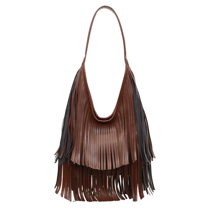 Large-capacity commuter fringed bag women's 2026 spring new retro go out hand carry shoulder armpit bag