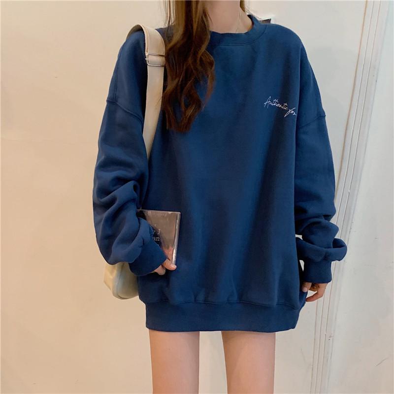 Women Hoodies Harajuku Plus Velvet Thickened Long-sleeved Sweater Women's Autumn and Winter Round Neck Loose Letter Sweater