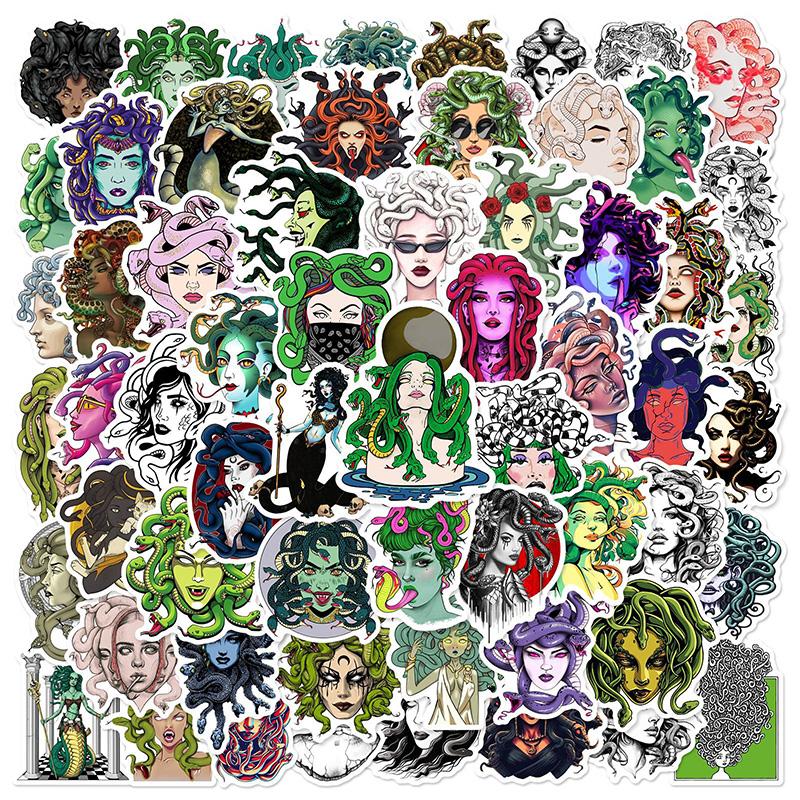60pcs Snake-haired Banshee Medusa Graffiti Stickers Skateboard Helmet Notebook Guitar Stationery Waterproof PVC Stickers