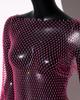 Damen Strass Fischnetz Rückenfreies Langarm Sexy Überwurfkleid