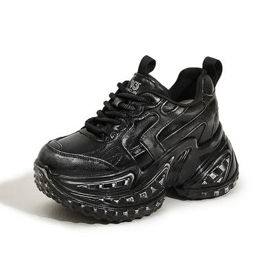 Fashion 10CM Genuine Leather Chunky Sneakers for Women Fashion Sneakers Walking Shoes Platform Heel Sneakers Women Casual Shoes