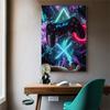 Massivholzrahmen mit LED-Spielgriff, Leinwandgemälde, nordische Gamer-Abstrakte Poster und Drucke, Wandkunst, Bild für Wohnzimmer, Teenagerzimmer, Heimdekoration