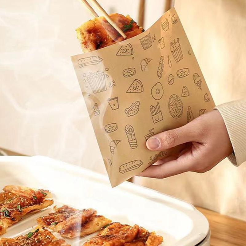 100/50Pcs Greaseproof Paper Bag Disposable Packaging Baking Paper Dessert Sandwich Burger Package Bag Kitchen Accessories