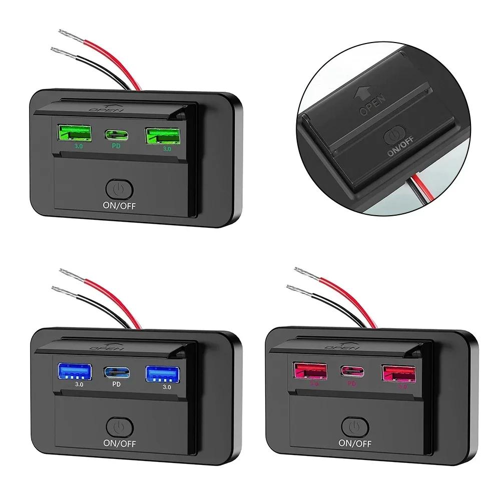 Autoladegerät-Steckdosenfeld, Dual-Schnellladegerät, Autoaufladung, 12-V-24-V-Fahrzeuge, 2 USB-Schnittstellen, Aluminiumlegierungsgehäuse