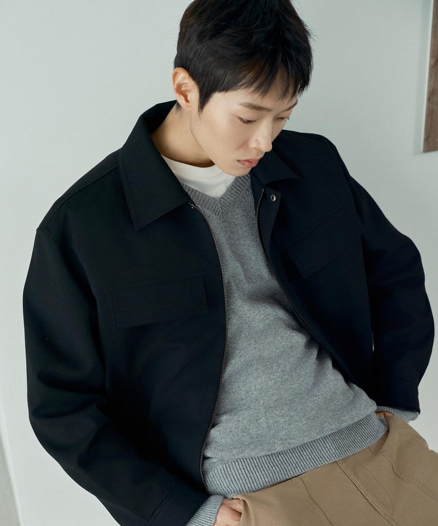 MINDBRIDGE [Couture] Black Twill Zip-Up Semi-Oversized Trucker Jacket