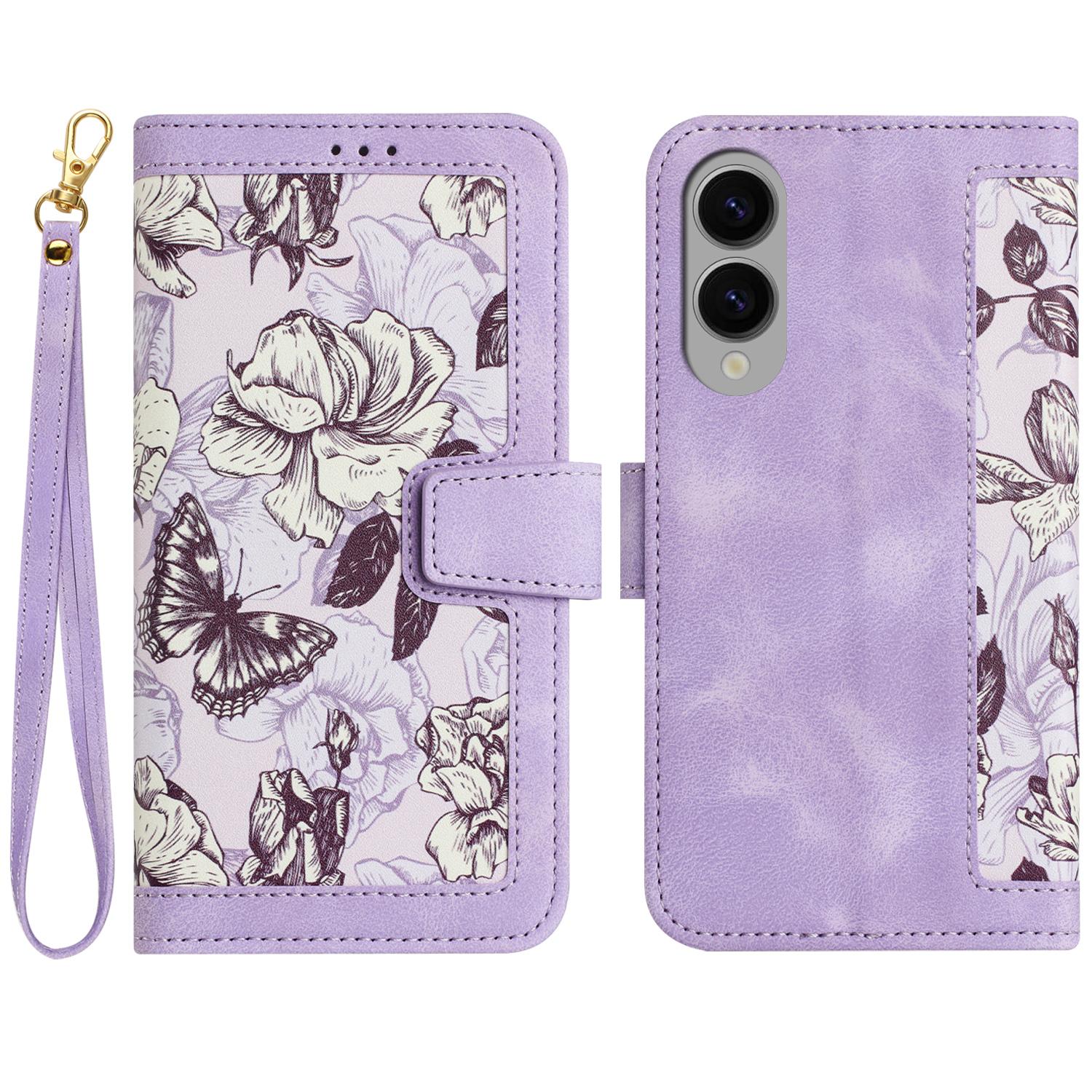 

For Samsung Galaxy S25 Edge Case PU Leather Floral Phone Cover with Card Slots Light Purple