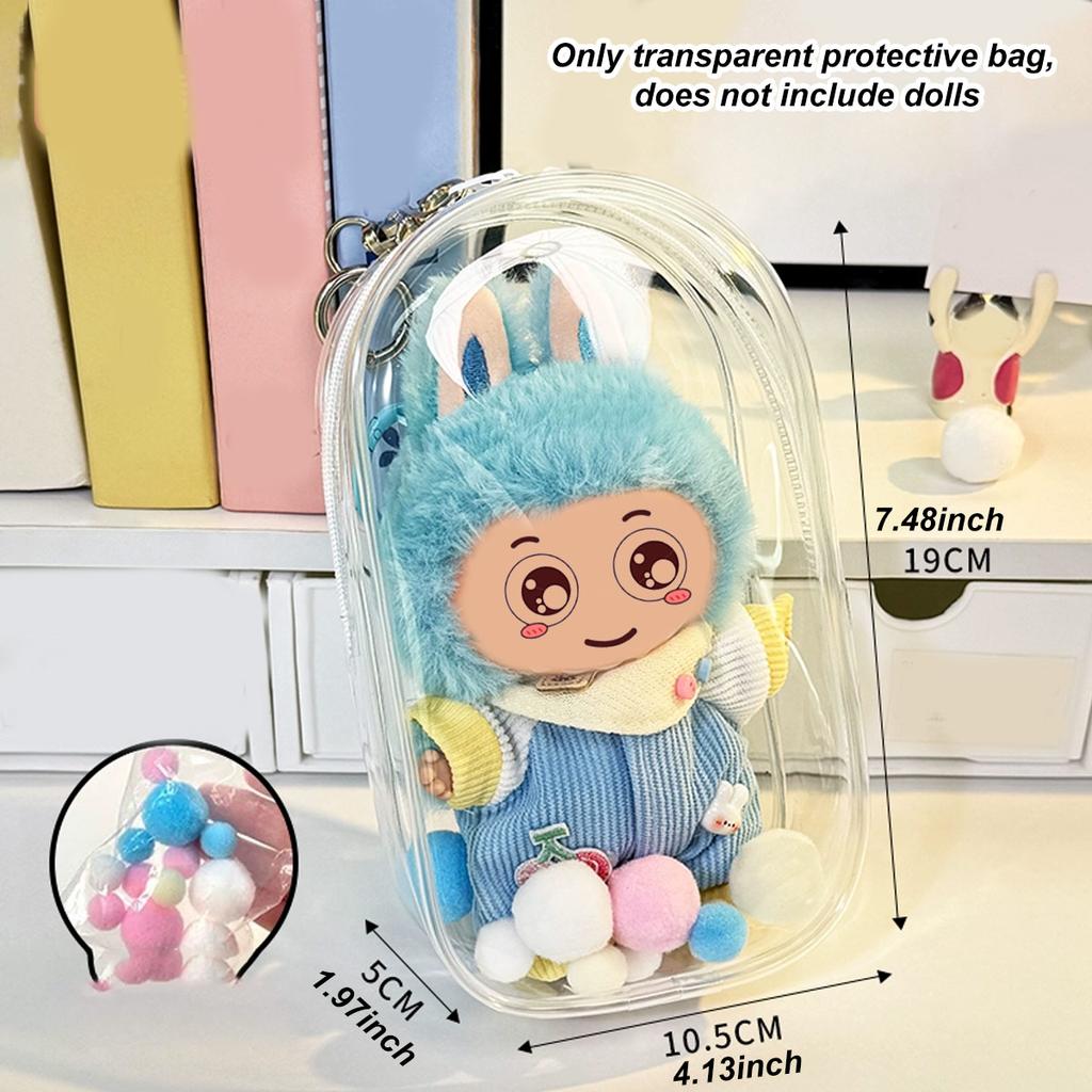 Colorful Transparent Protector Case Organizer Box for 17cm Labubu V3 Dolls Outdoor Display Bag With Keychain Doll Accessories