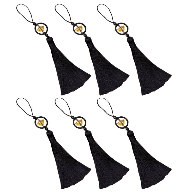 Set of 6Pcs 10cm Lucky Tassels Keychain Holder Wealth Symbol Polyester Fringe for Bag Decoration Jewelry Making