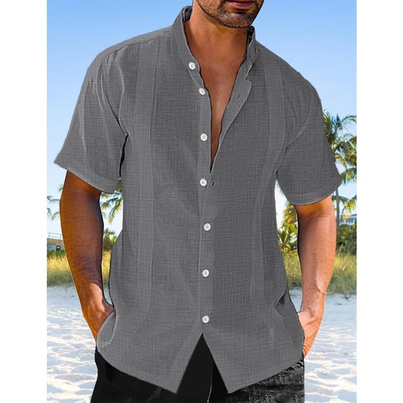 Summer Men's Shirt Button Short Sleeved Design with Stripes for Coolness Solid Color Top Shirts Men’s