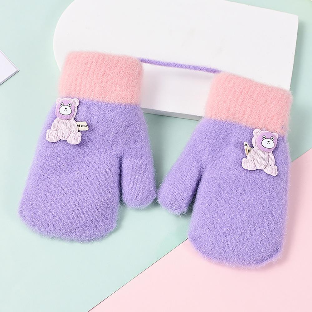 Cute Bear Kids Winter Gloves Knitted Wool Glove Bracers Hand Warmer For Children Toddler Kids