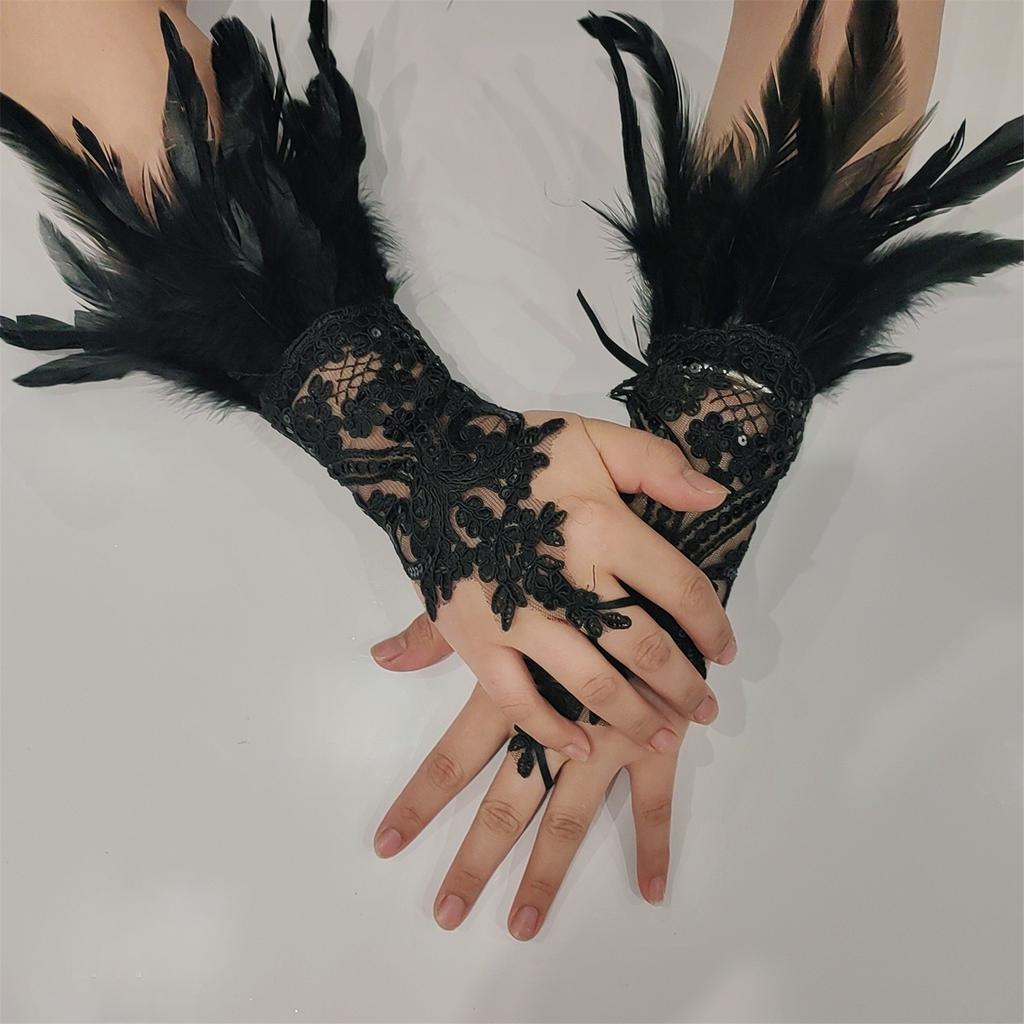 Wedding Gloves Proms White Gloves Feather Long Gloves for Operas Women Lady Proms Costume Accessories