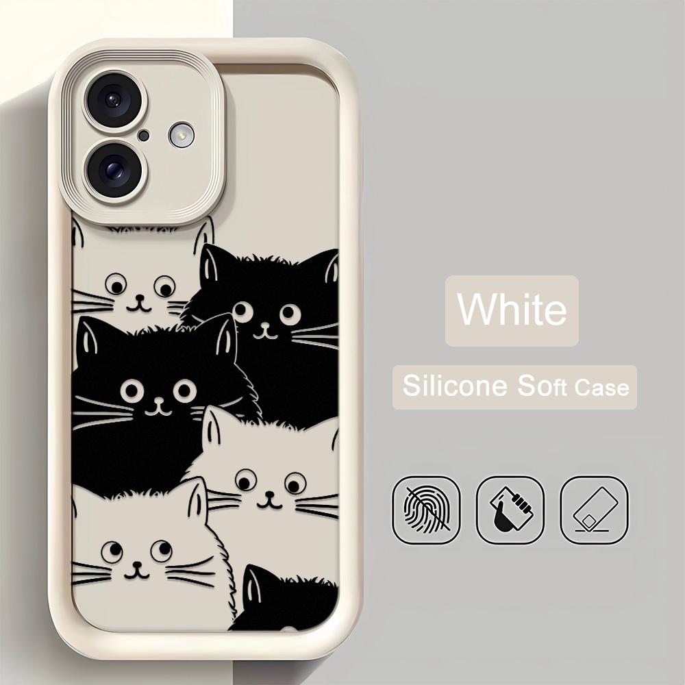 Cute Cartoon Cat Phone Case iPhone 15 Pro Max 11 12 13 16 14 Plus Silicone Shockproof Case Lens Protector Shell