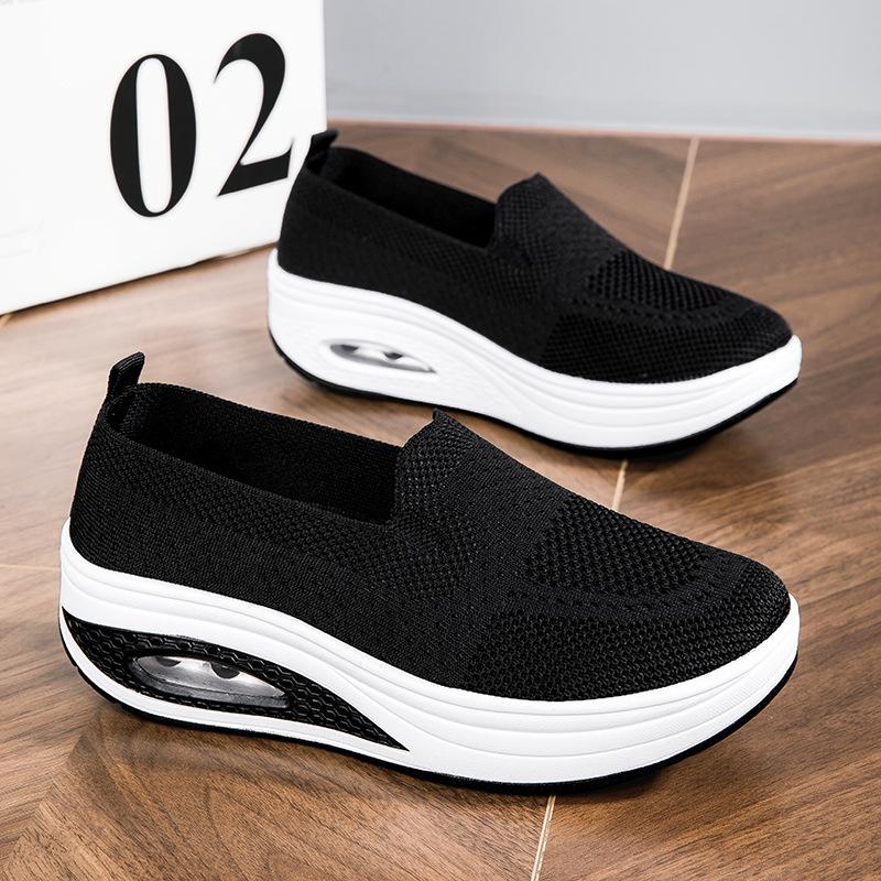 Flying woven rocking shoes summer mesh air cushion walking shoes women's platform sports casual shoes women