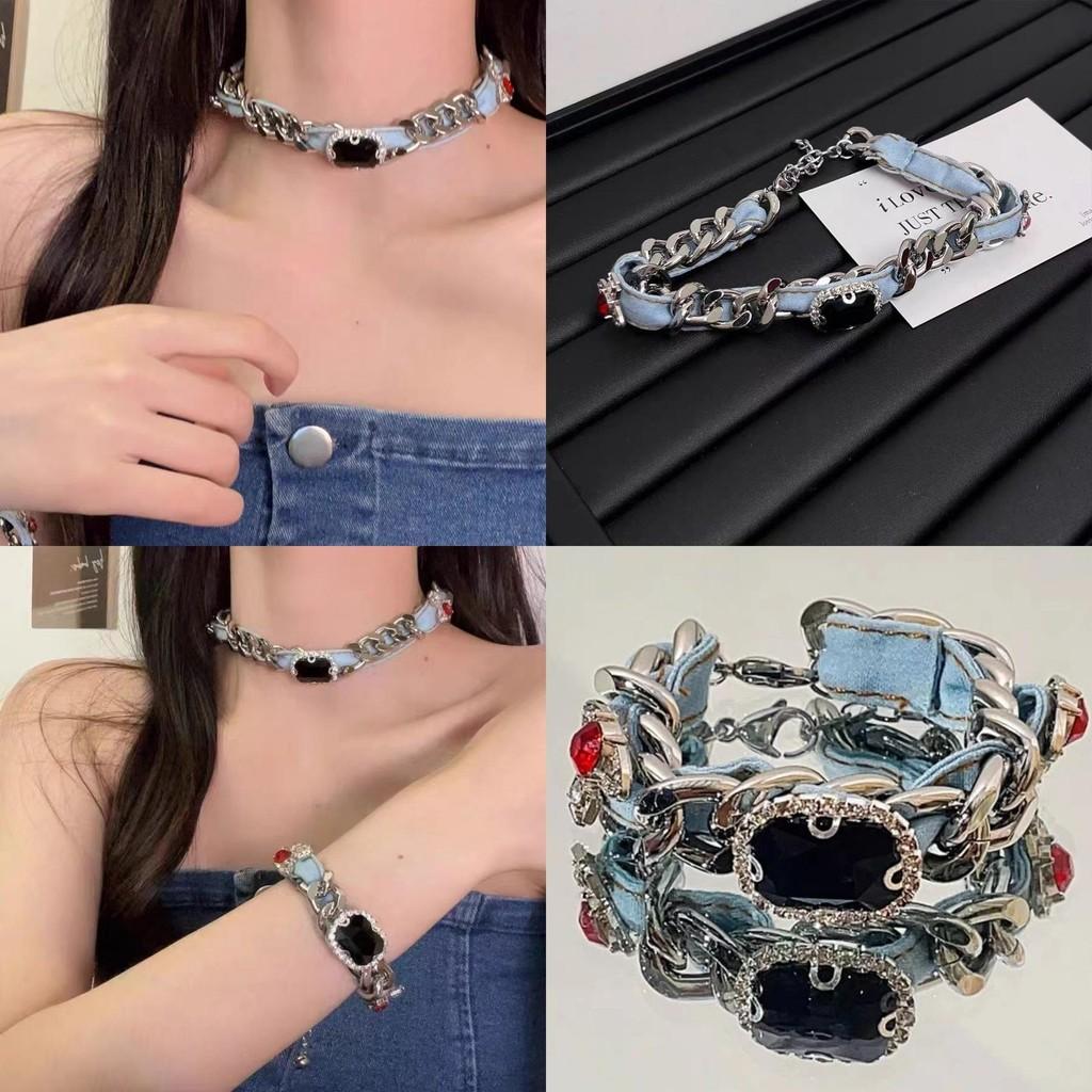 Fashionable Y2k Ruby Element Necklace Women Geometric Chain Sweet Cool Style