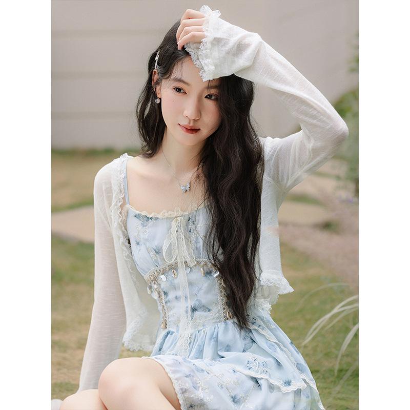 

Летний кардиган-жакет из вязаного трикотажа с кружевной отделкой, женский солнцезащитный маленький топ, модный L