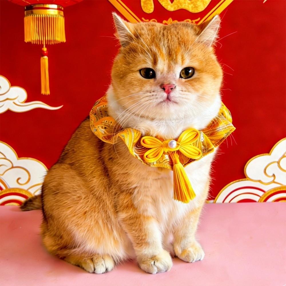 Pet Dress Up Chinese Style Pet Cat Scarf Cute Warm New Year Dog Collar Blessing Adjustable Length Cat Tie Spring Festival