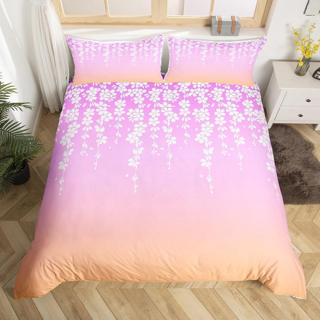 Akvarellgradient Påslakan Queen Abstrakt Körsbärsblom Sängklädesset Natur Botaniskt Täcke Mjukt Boho Quiltöverdrag