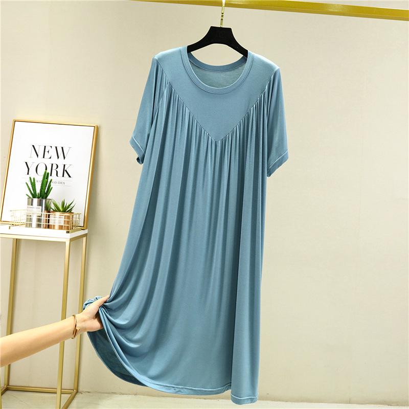 Women's Plus Size A-line Loose Modal Summer Dress with Pleated Hem