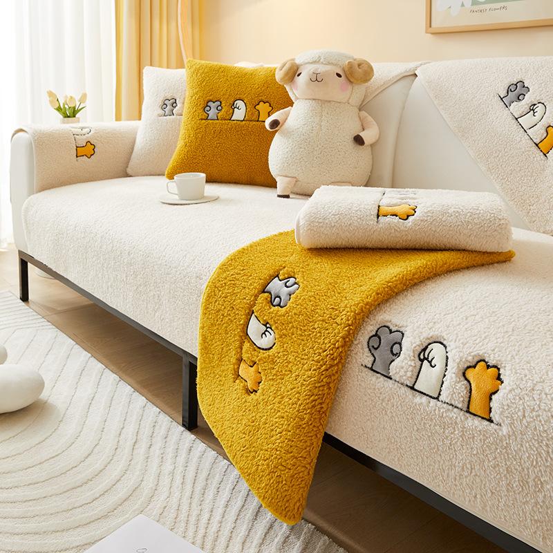 New Internet Celebrity Sofa Cushion Winter Plush Thickened Seat Cushion Non-Slip Light Luxury Leather Sofa Cover Cloth Towel