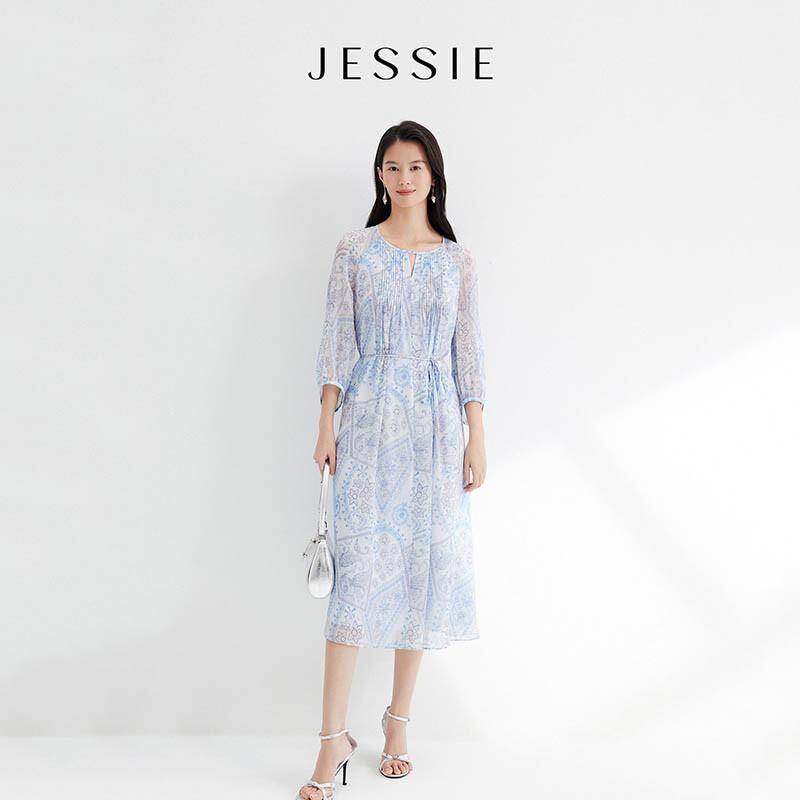 JESSIE Women s Round Neck A-Line Midi Dress S