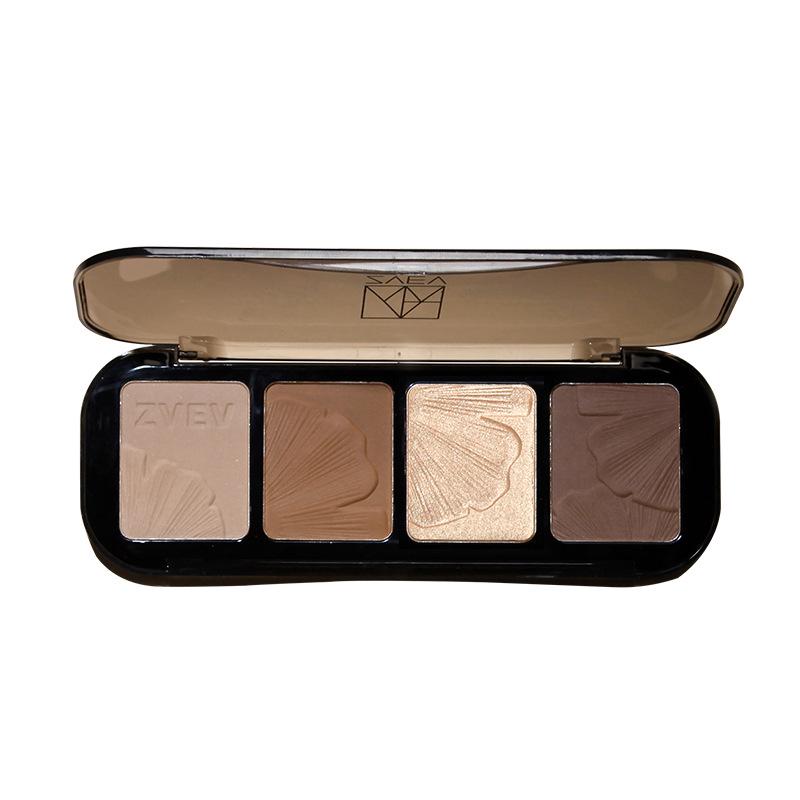 ZVEV Four-Color Highlight & Contour Palette for Matte Definition & Brightening.