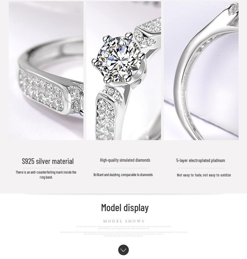 S925 Sterling Silver Romantic Simulated Diamond Open Band Ring for Women - Elegant Gift for Girlfriend.