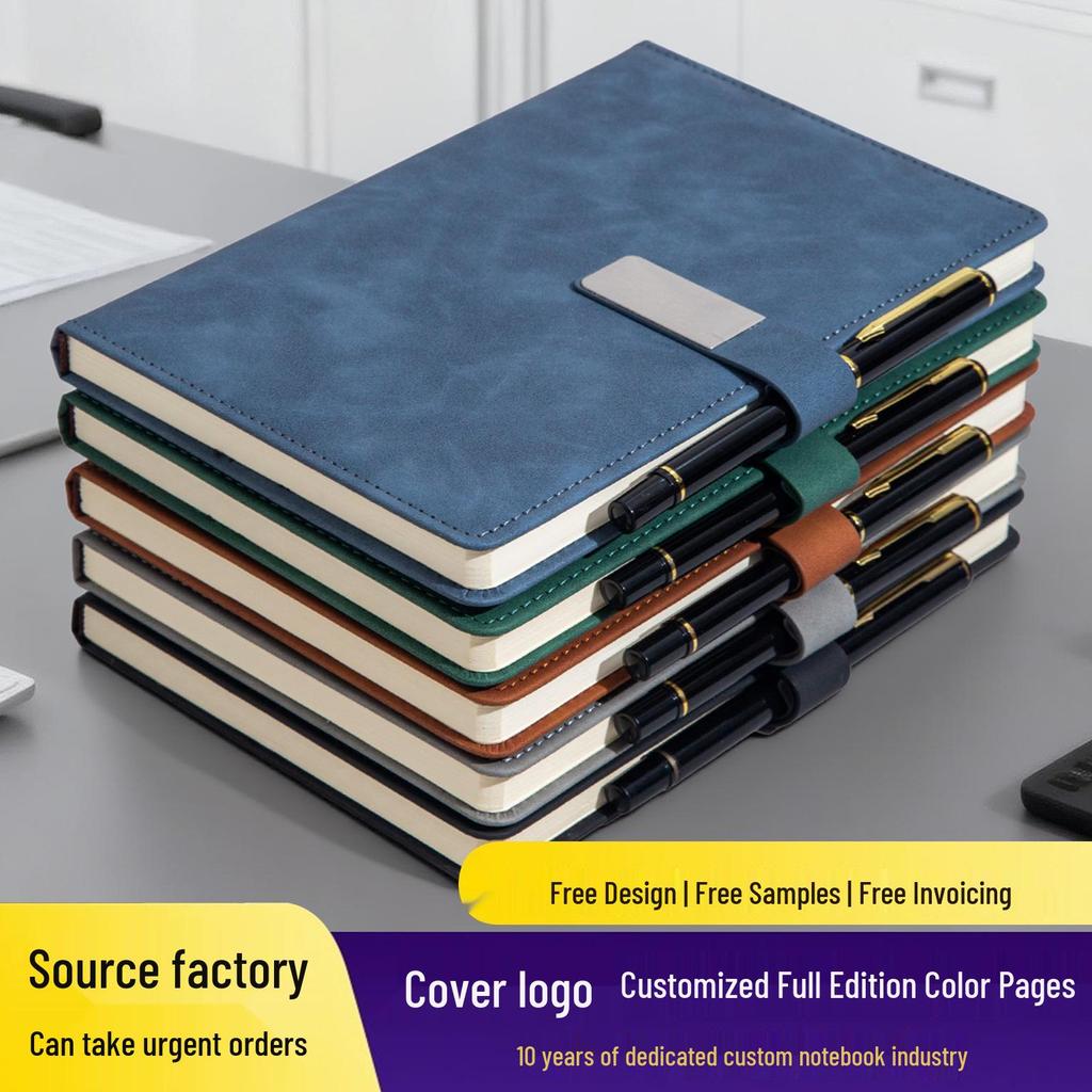 Custom Logo A5 Leather Notebook with Buckle - Thick, Soft, Business Stationery In a Gift Box Souvenir