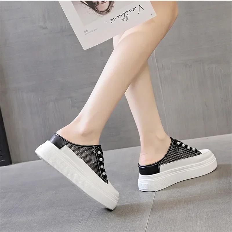 New Style Slip on Sneakers Lazy Woman Shoes Half Slippers Summer Thick-soled Baotou Sandals Fashionable Slippers for Women