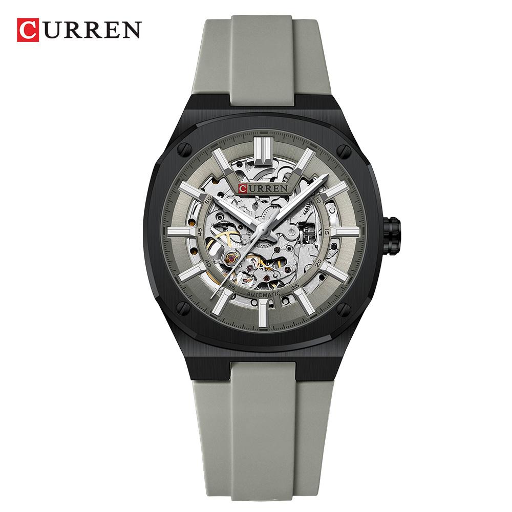 CURREN Men Automatic Mechanical Original Waterproof Silicone Strap Luminous Business Fashion Clock