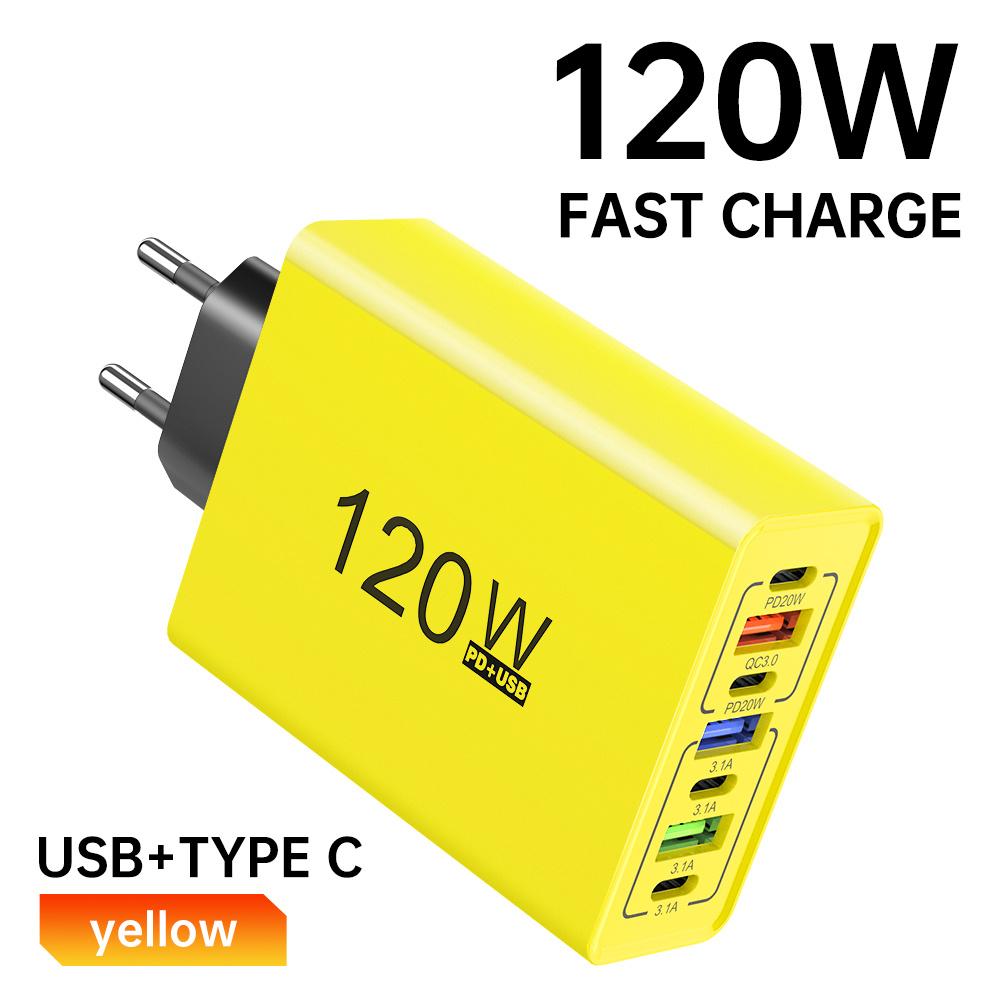 USB C Charger 120W Multi Ports Fast Charging Type C Phone Power Charger For iPhone Samsung Xiaomi  EU/US Plug Wall Charger