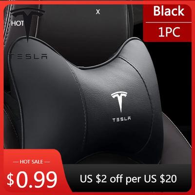 Car Sticker 2025 Hot 2PCS PU Leather Car Seat Headrest Neck Protector Pillow For Model 3 Model S X Model Y Roadster SpaceX