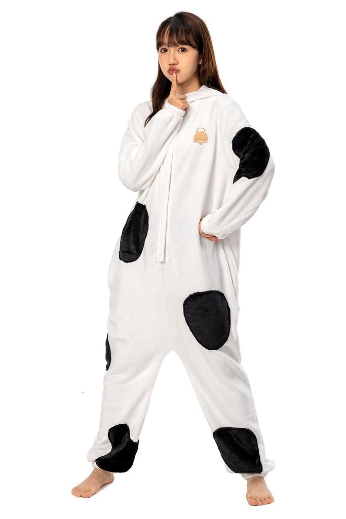 OLAOLA Dairy Cow Kigurumi Cute Adult Halloween Fluffy and Warm Flannel Pajamas for Room Perfect for Cold Unisex Pajamas, Costume, Wear, Weather,