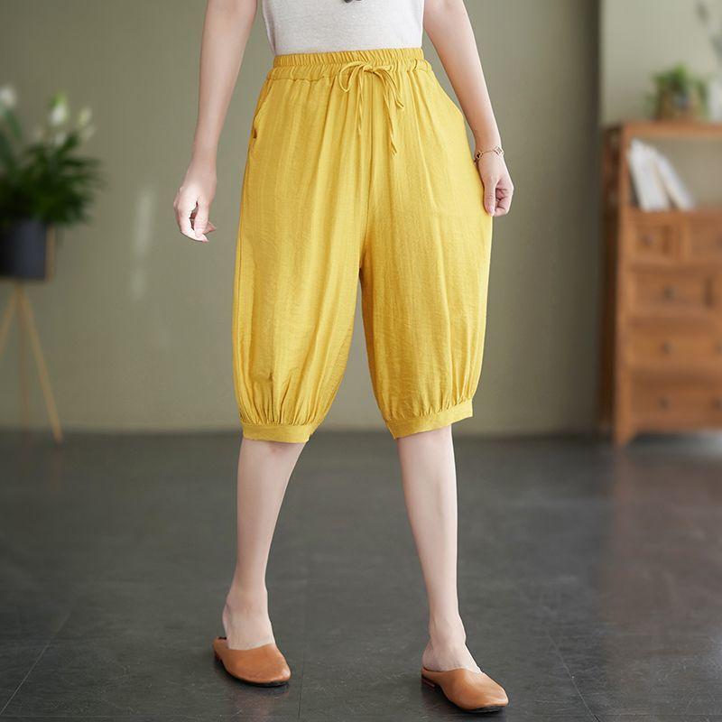 Ladies' Casual Haren Pants Five Quarter Pants Summer Large Loose Solid Color Fashion